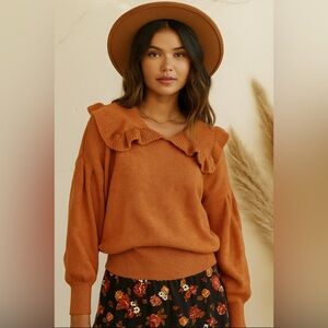 Women’s Stitch and Knot Lenna Ruffle Boho Chic Pullover Sweater